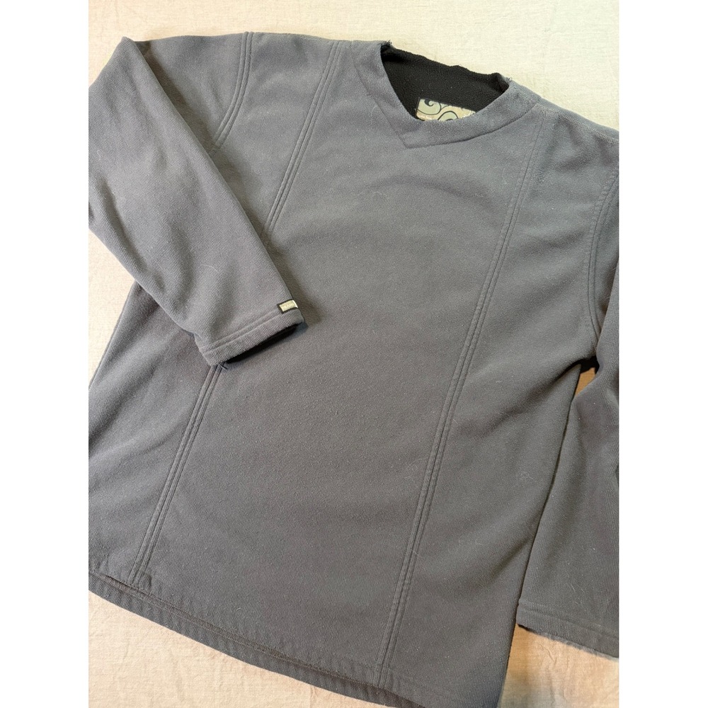 Prana Breathe Fleece V Neck Long Sleeve Pullover Top XL Gray Vintage Made In USA